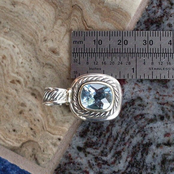 Retired David Yurman Albion Blue Topaz Enhancer Pendant w/Chain - 14K/925 - Picture 11 of 13